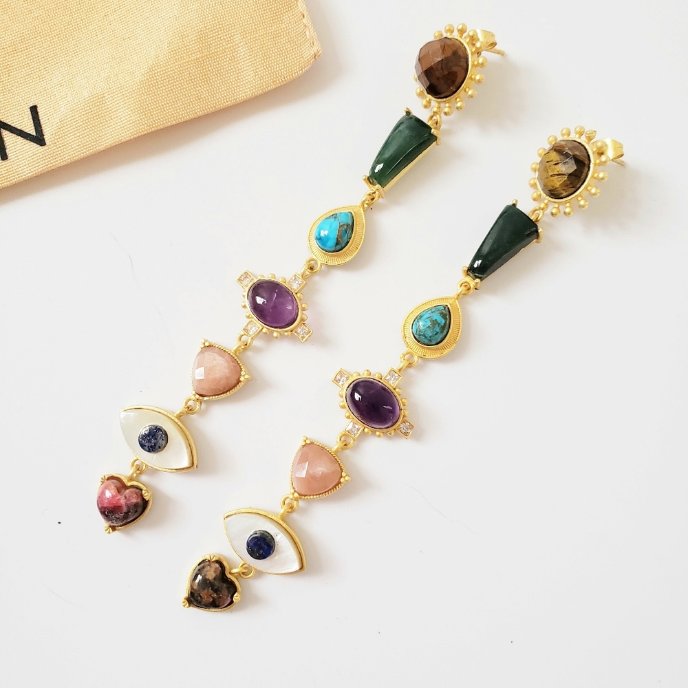 Zariin Chakra Dangling Shoulder Duster Earrings - Picture 11 of 14